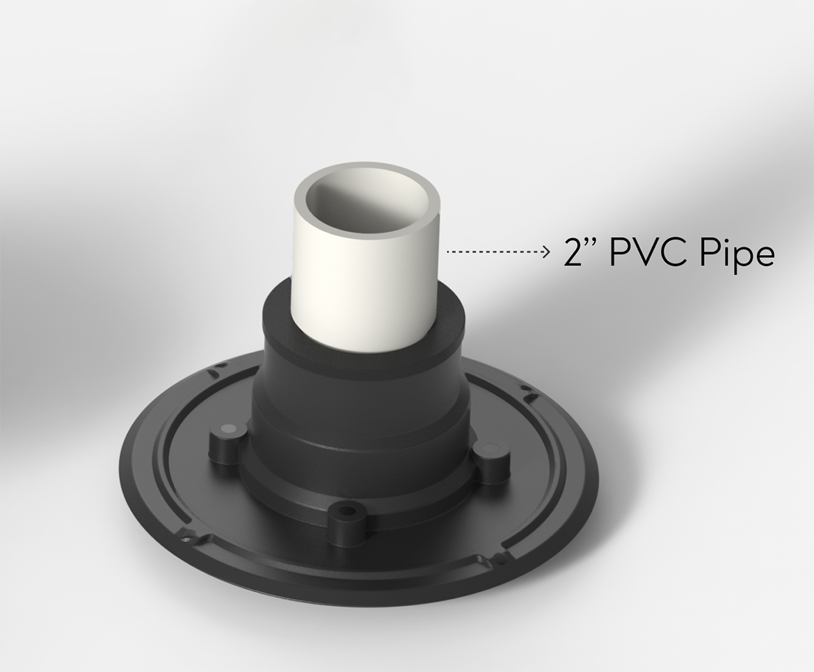 Shower Drain Base Flange With Rubber Coupler and Thread Adapter