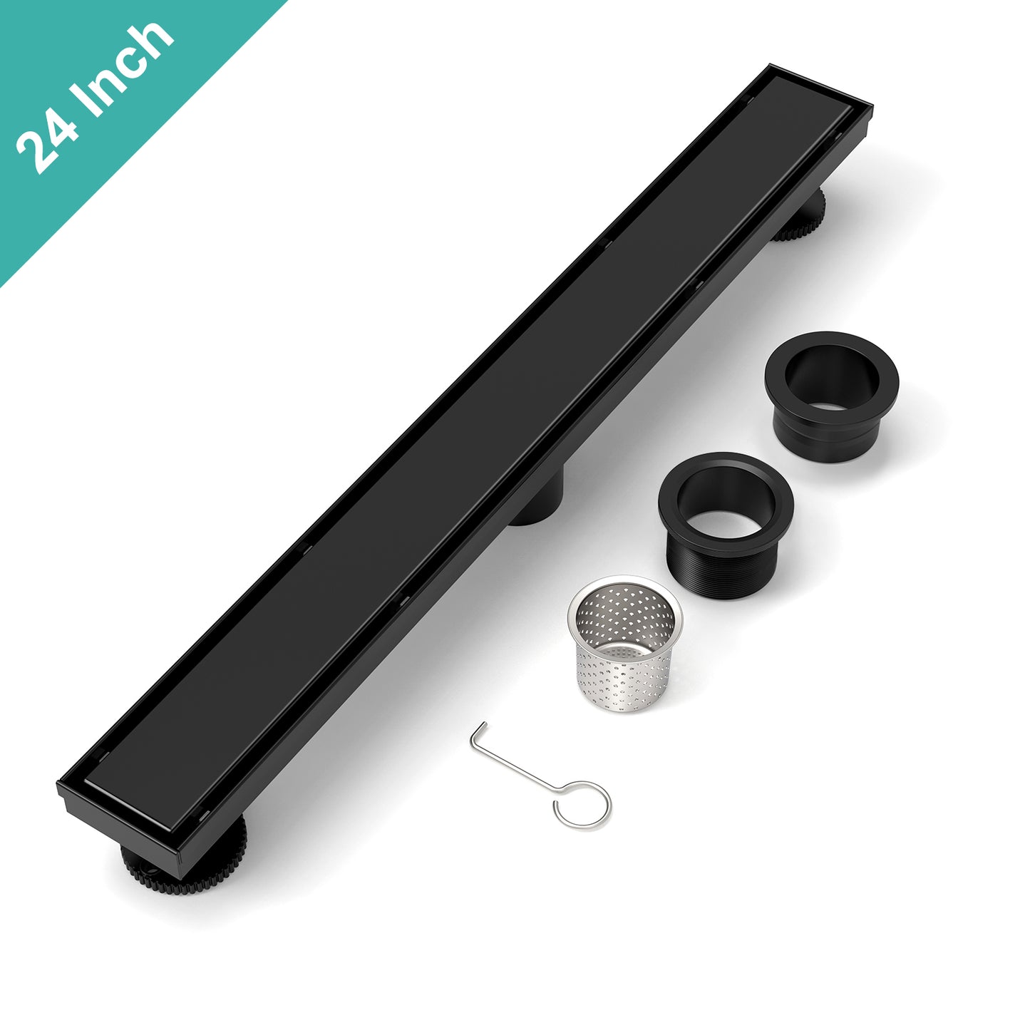 24 Inch Reversible 2-in-1 Linear Shower Drain With Accessories