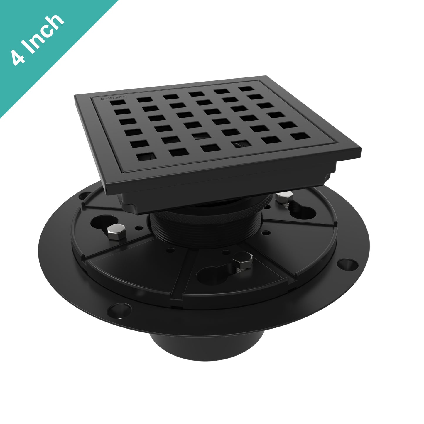 4 Inch Square Hole Pattern Square Shower Drain With Flange