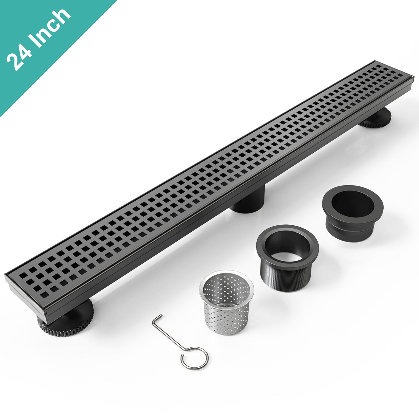 24 Inch Square Hole Pattern Linear Shower Drain With Accessories