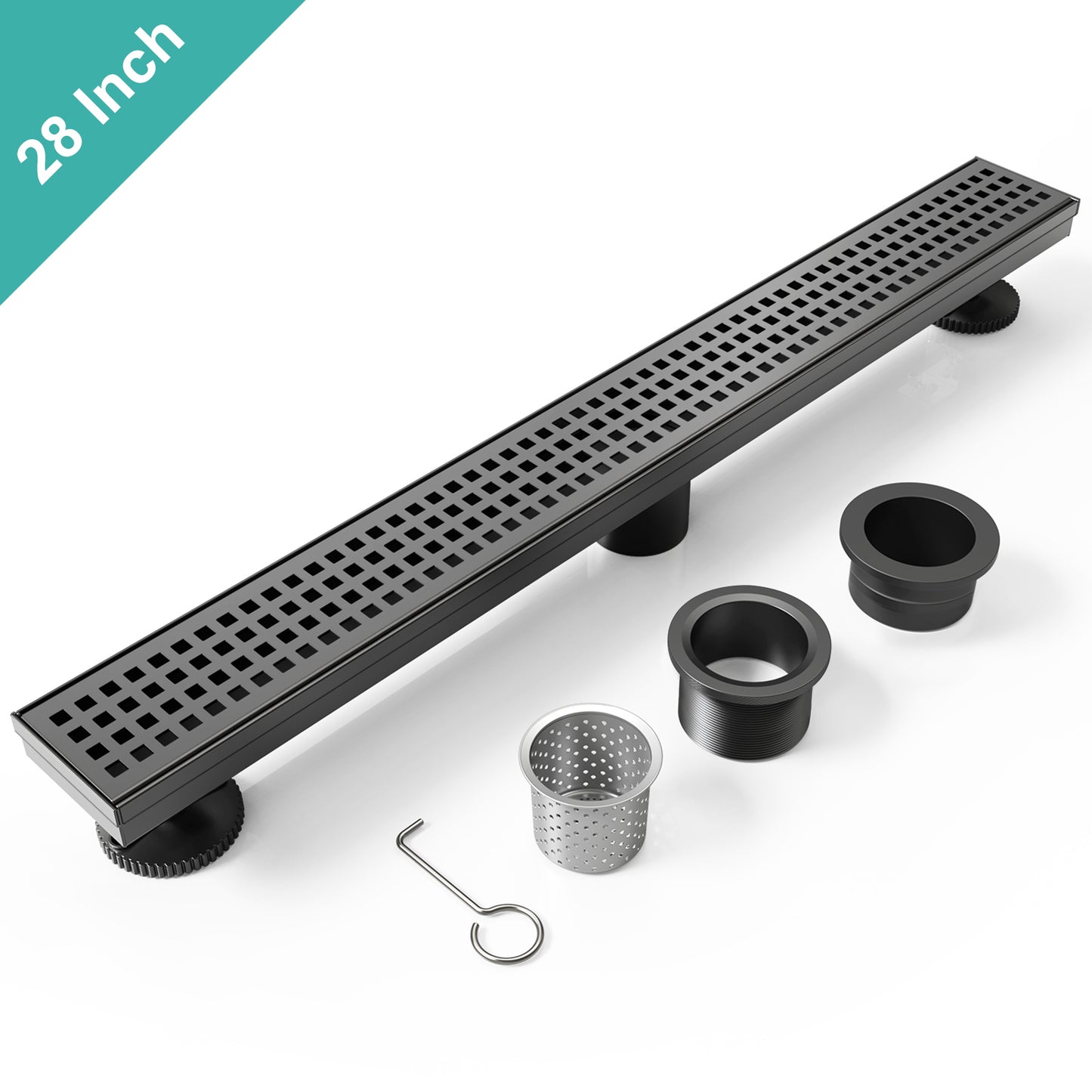 28 Inch Square Hole Pattern Linear Shower Drain With Accessories