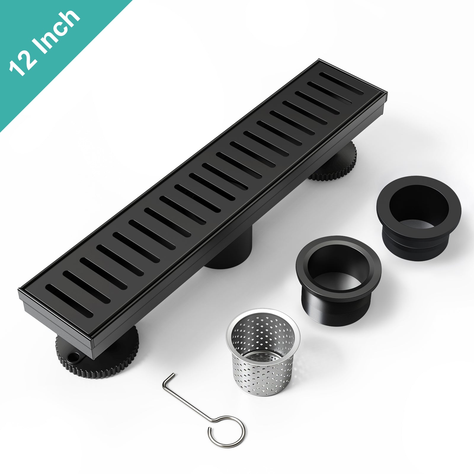12 Inch Capsule Pattern Linear Shower Drain With Accessories