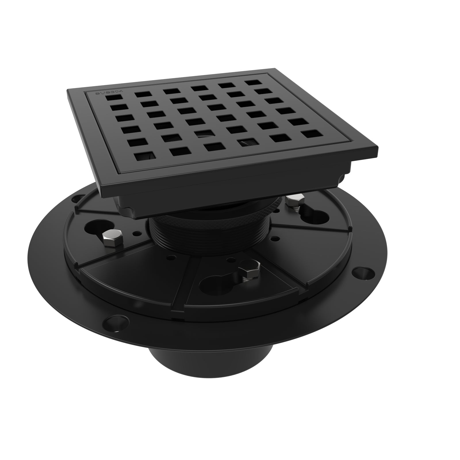 4 in. x 4 in. Matte Black Square Shower Drain with Square Pattern Drain  Cover